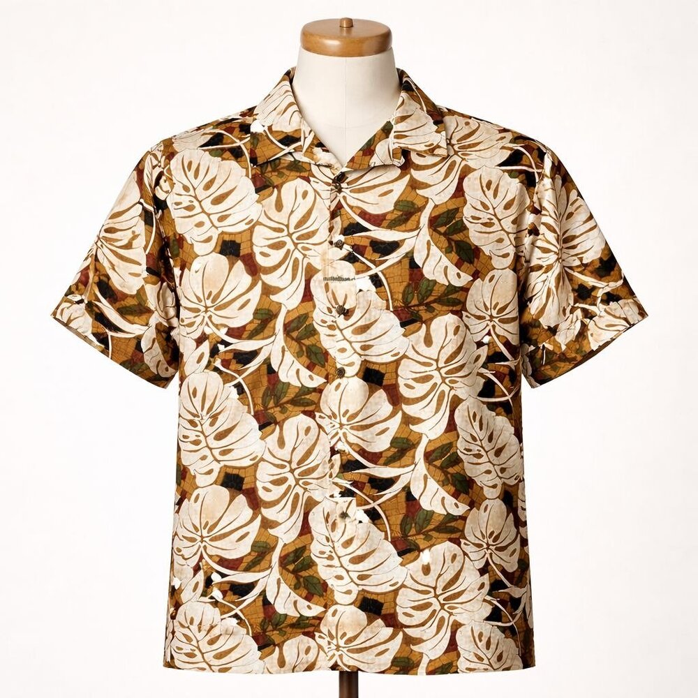 Roundtree Yorke Caribbean Hawaiian Shirt Mens Size L Silk Blend Tropical Resort